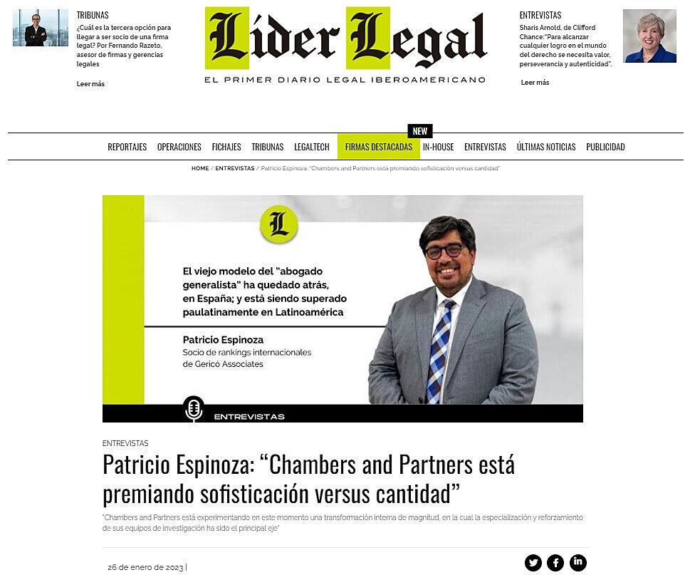Patricio Espinoza: Chambers and Partners est premiando sofisticacin versus cantidad